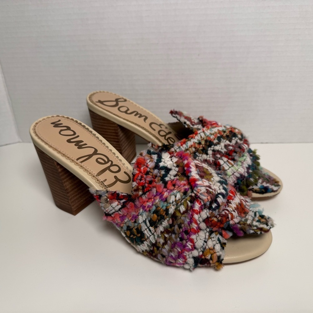 Sam Edelman Oda Slide Tweed Multicolor Knot Top Mule Sandal Size 8.5 Boho Fem - Picture 1 of 15